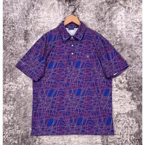 Hreski Polo Shirt Large Mens Blue Pink Abstract Performance Golf